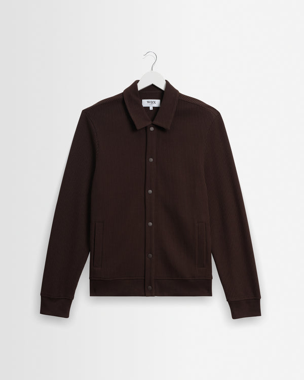 wax london men's Hays - Dark Brown Structured Waffle Overshirt