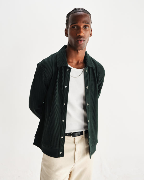 wax london men's Hays - Dark Green Structured Waffle Overshirt