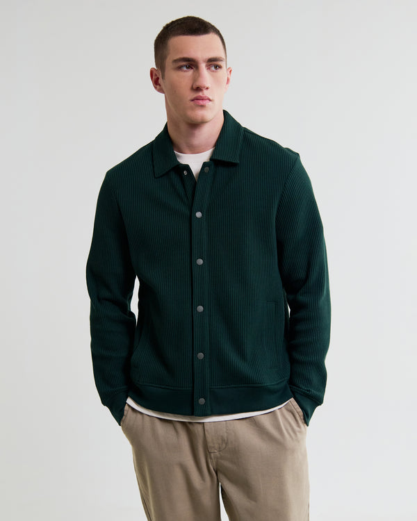 wax london men's Hays - Dark Green Structured Waffle Overshirt