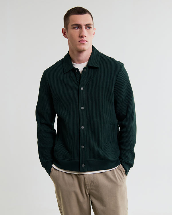 wax london men's Hays - Dark Green Structured Waffle Overshirt