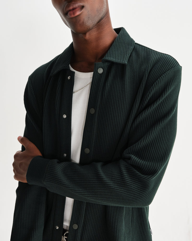 wax london men's Hays - Dark Green Structured Waffle Overshirt