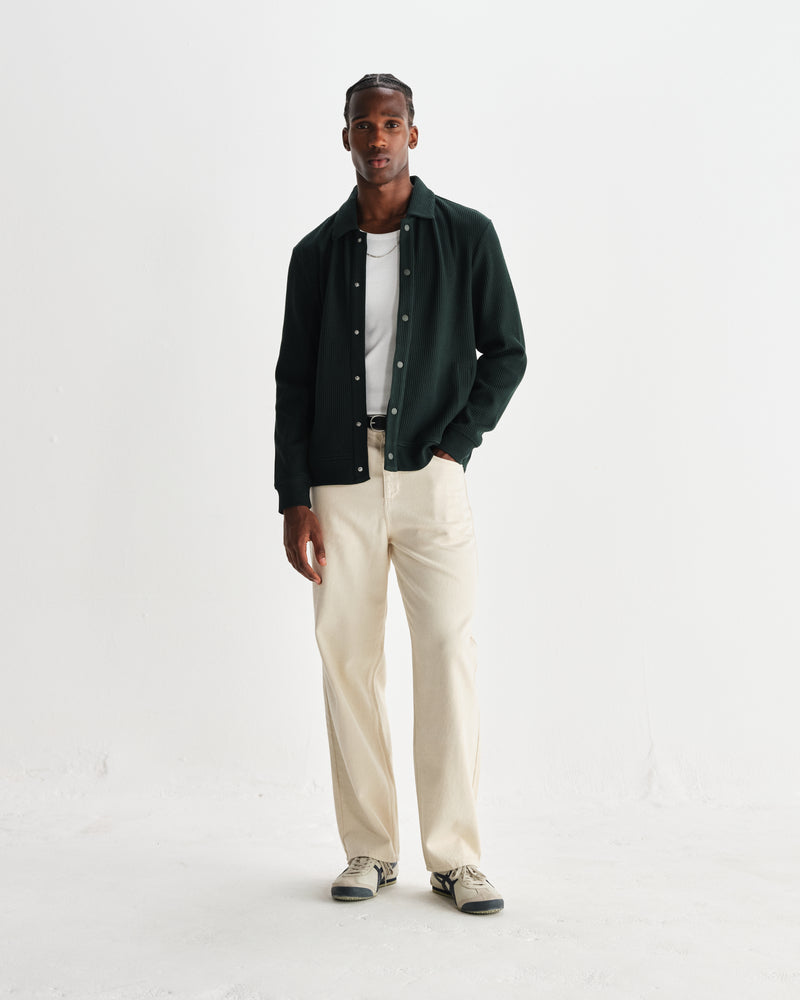 wax london men's Hays - Dark Green Structured Waffle Overshirt