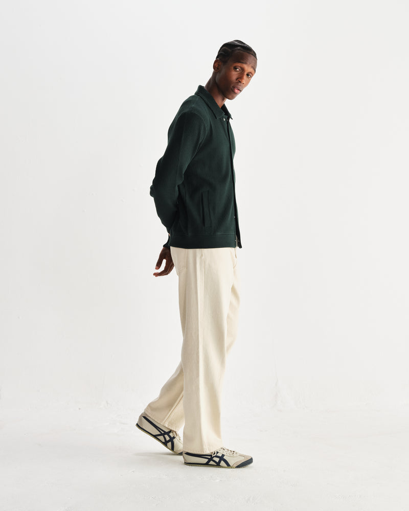 wax london men's Hays - Dark Green Structured Waffle Overshirt