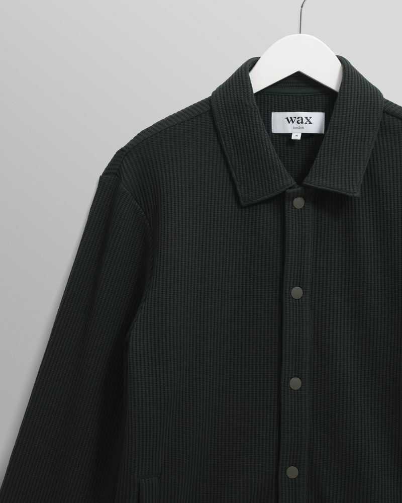 wax london men's Hays - Dark Green Structured Waffle Overshirt