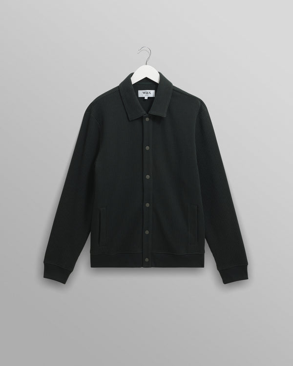 wax london men's Hays - Dark Green Structured Waffle Overshirt