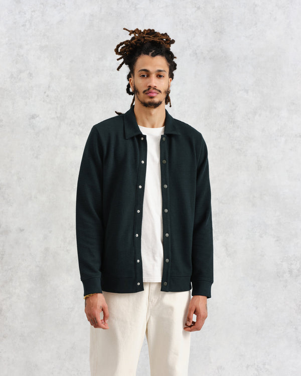 wax london Hays - Dark Green Waffle Overshirt