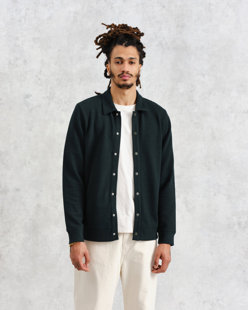 wax london Hays - Dark Green Waffle Overshirt