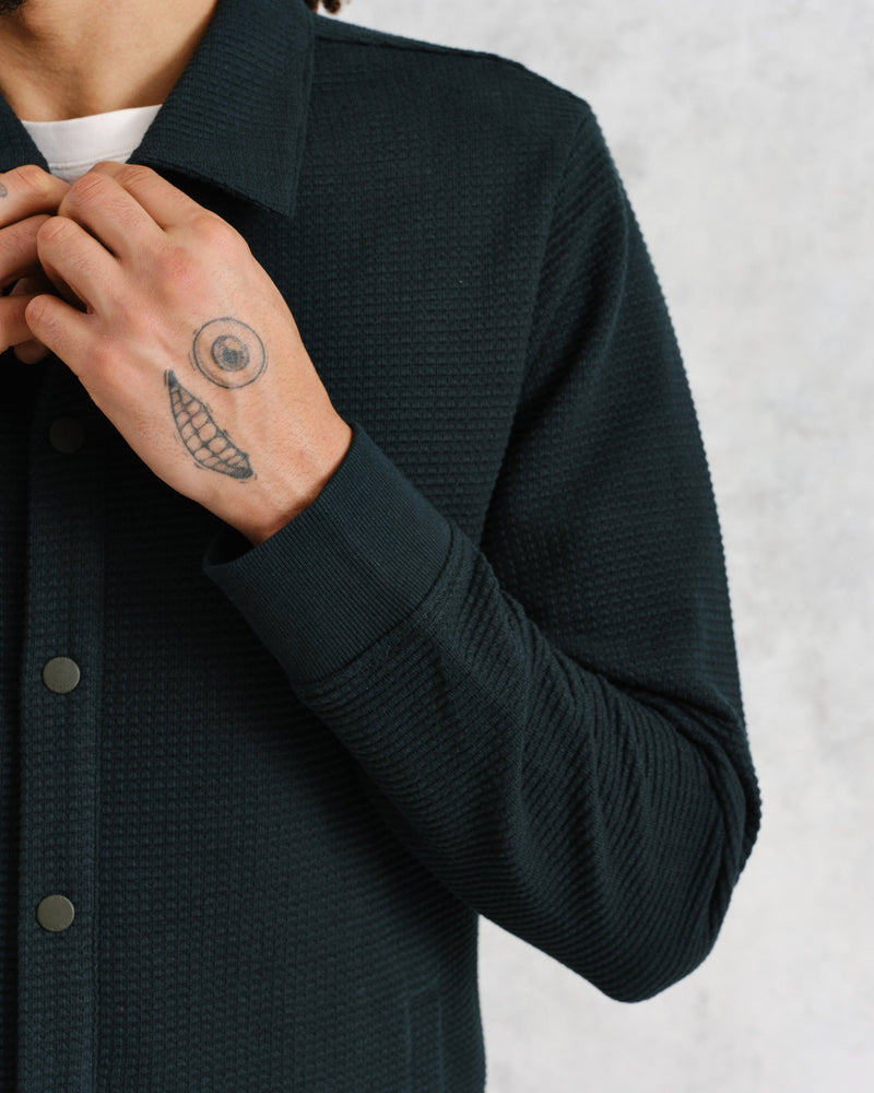 wax london Hays - Dark Green Waffle Overshirt