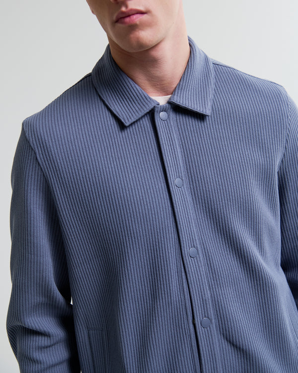 wax london men's Hays - Mid Blue Structured Waffle Overshirt