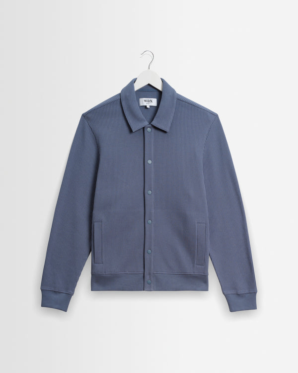 wax london men's Hays - Mid Blue Structured Waffle Overshirt