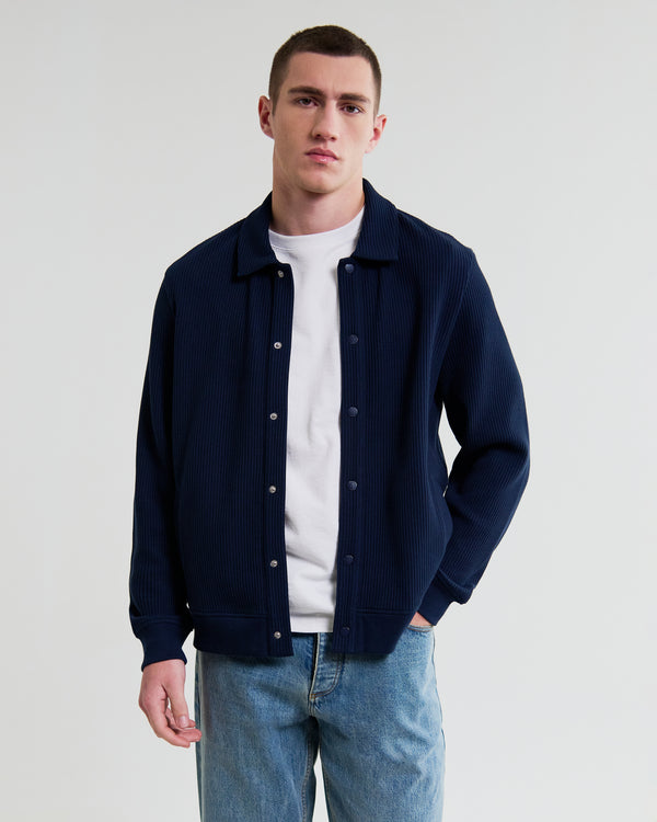 wax london men's Hays - Navy Structured Waffle Overshirt