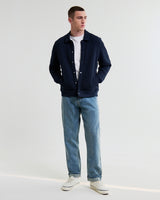 wax london men's Hays - Navy Structured Waffle Overshirt