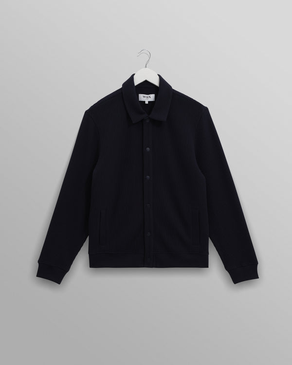 wax london men's Hays - Navy Structured Waffle Overshirt