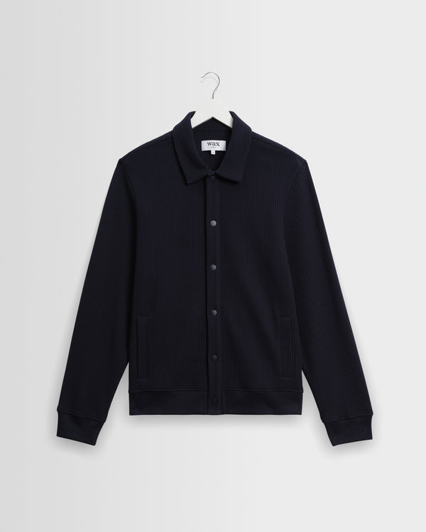 wax london men's Hays - Navy Structured Waffle Overshirt