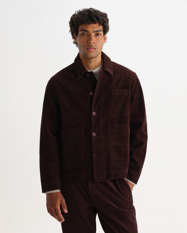 wax london men's Healey - Dark Brown Corduroy Chore Jacket