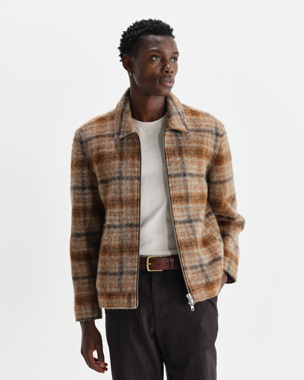 wax london men's Heath - Natural And Tan Drawn Check Jacket