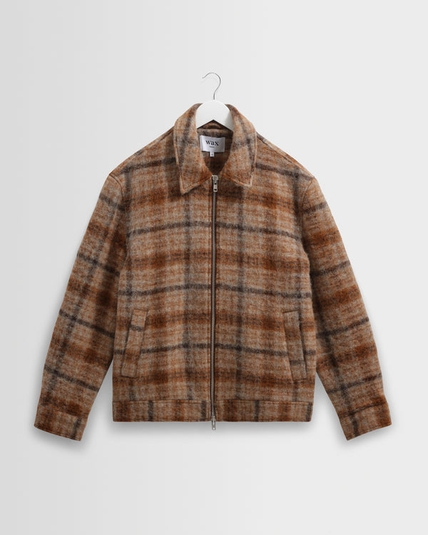 wax london men's Heath - Natural And Tan Drawn Check Jacket