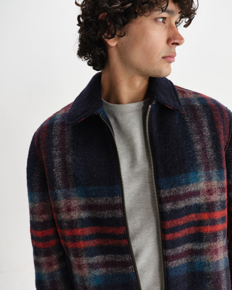 wax london men's Heath - Navy And Multicolour Check Italian Wool Jacket