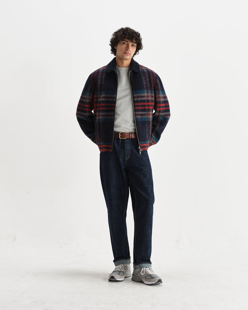 wax london men's Heath - Navy And Multicolour Check Italian Wool Jacket