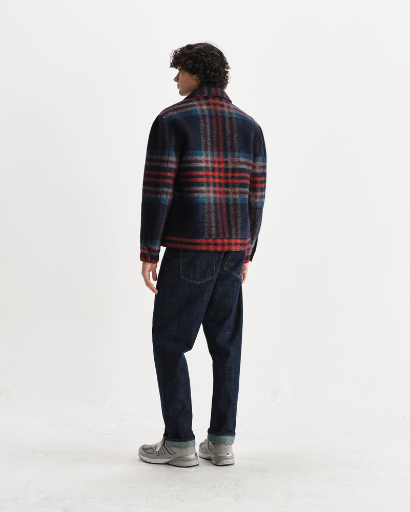 wax london men's Heath - Navy And Multicolour Check Italian Wool Jacket