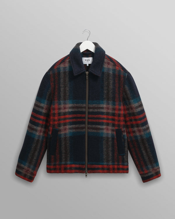 wax london men's Heath - Navy And Multicolour Wool Check Jacket