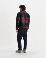 wax london men's Heath - Navy And Multicolour Check Wool Jacket