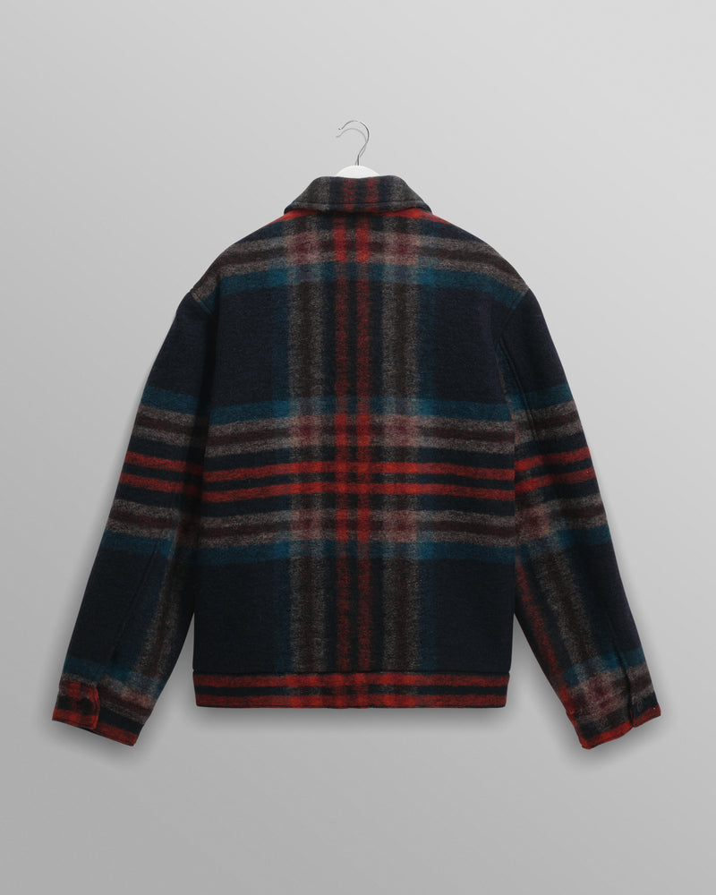wax london men's Heath - Navy And Multicolour Wool Check Jacket