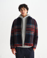 wax london men's Heath - Navy And Multicolour Wool Check Jacket