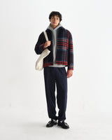 wax london men's Heath - Navy And Multicolour Wool Check Jacket