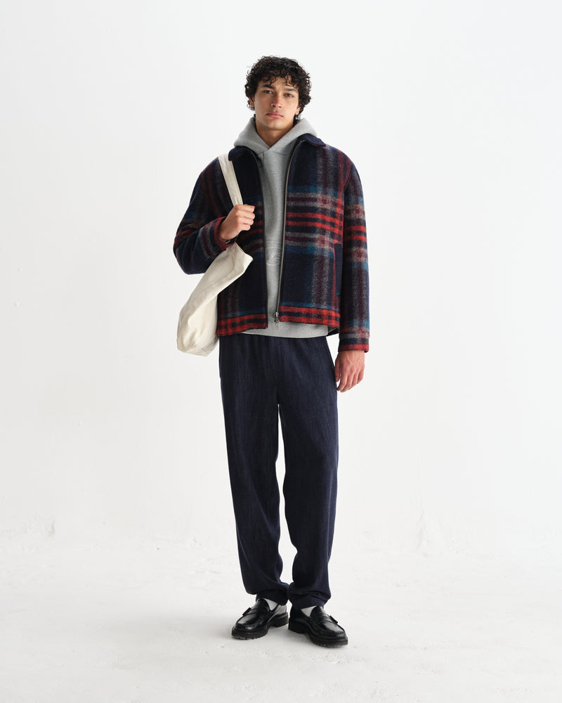 wax london men's Heath - Navy And Multicolour Wool Check Jacket