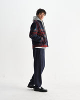wax london men's Heath - Navy And Multicolour Wool Check Jacket
