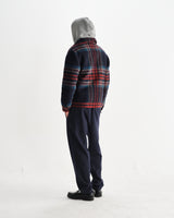 wax london men's Heath - Navy And Multicolour Wool Check Jacket