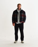 wax london men's Heath - Navy And Multicolour Wool Check Jacket