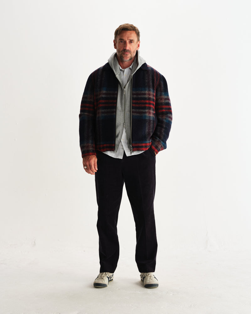 wax london men's Heath - Navy And Multicolour Wool Check Jacket