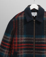 wax london men's Heath - Navy And Multicolour Wool Check Jacket