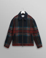 wax london men's Heath - Navy And Multicolour Wool Check Jacket