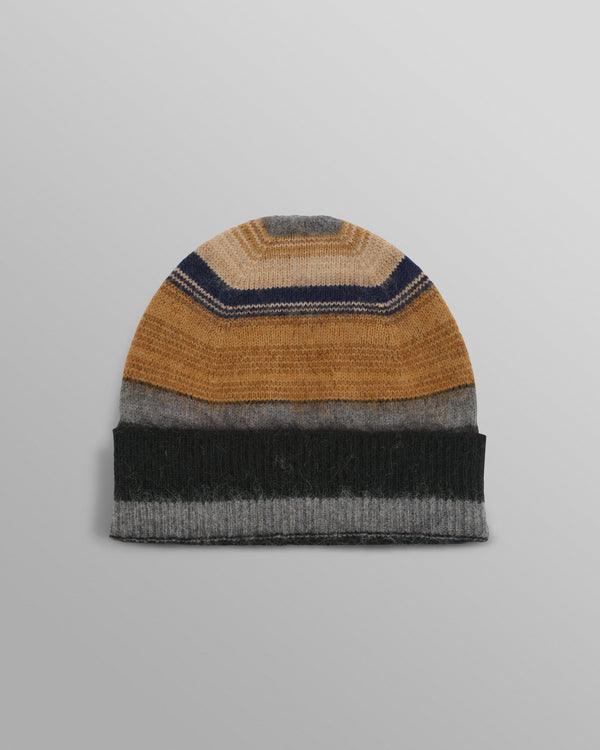 wax london Hill - Black Brush Stripe Wool Beanie