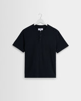 wax london men's Hill - Black Slub Organic Cotton Henley T-Shirt