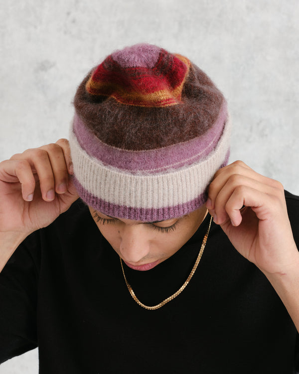 wax london Hill - Oatmeal Brush Stripe Wool Beanie