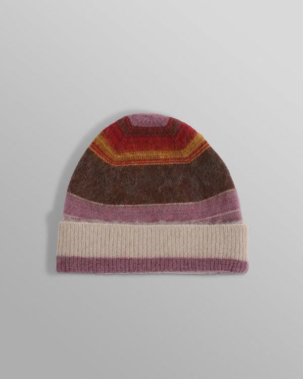 wax london Hill - Oatmeal Brush Stripe Wool Beanie