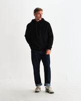 wax london men's Hoxton - Black Brushed Organic Cotton Hoodie
