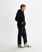 wax london men's Hoxton - Black Brushed Organic Cotton Hoodie