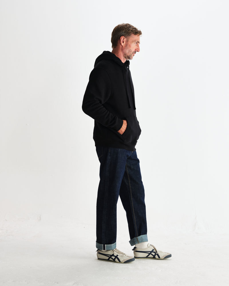 wax london men's Hoxton - Black Brushed Organic Cotton Hoodie