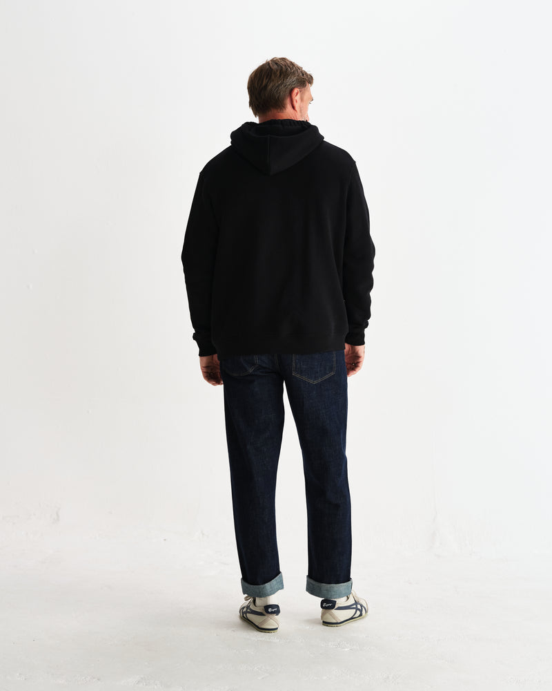 wax london men's Hoxton - Black Brushed Organic Cotton Hoodie