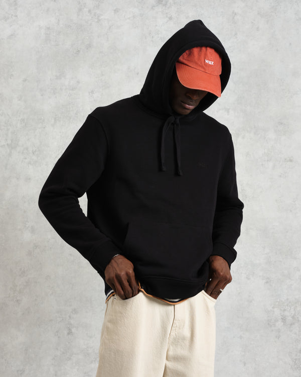 men's wax london HOXTON HOODIE BRUSHED SWEAT BLACK