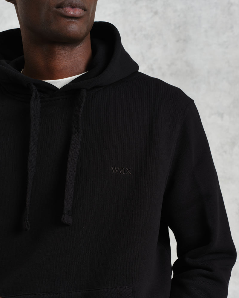 men's wax london HOXTON HOODIE BRUSHED SWEAT BLACK