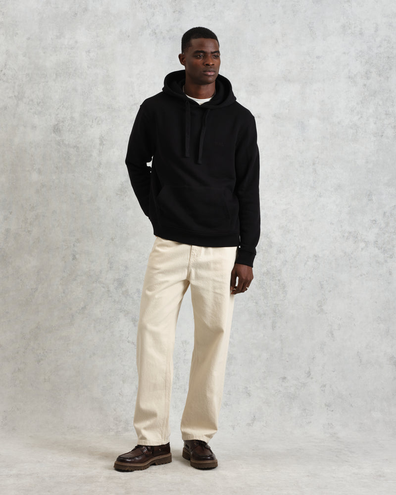 men's wax london HOXTON HOODIE BRUSHED SWEAT BLACK
