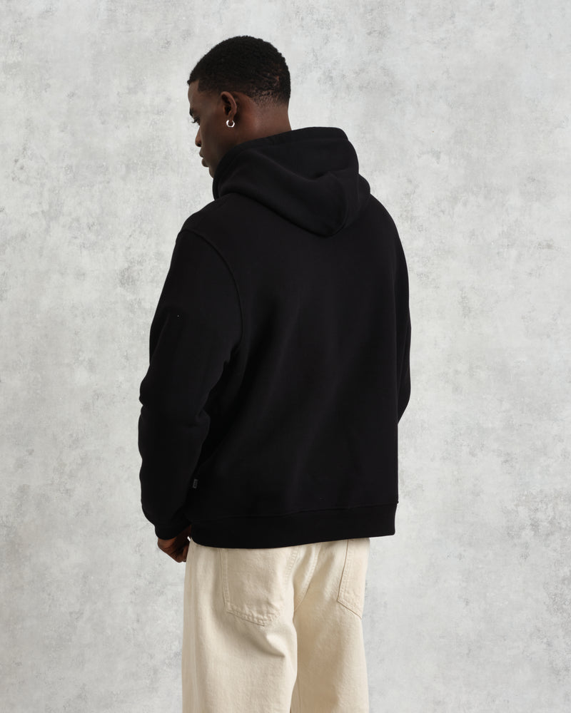 men's wax london HOXTON HOODIE BRUSHED SWEAT BLACK