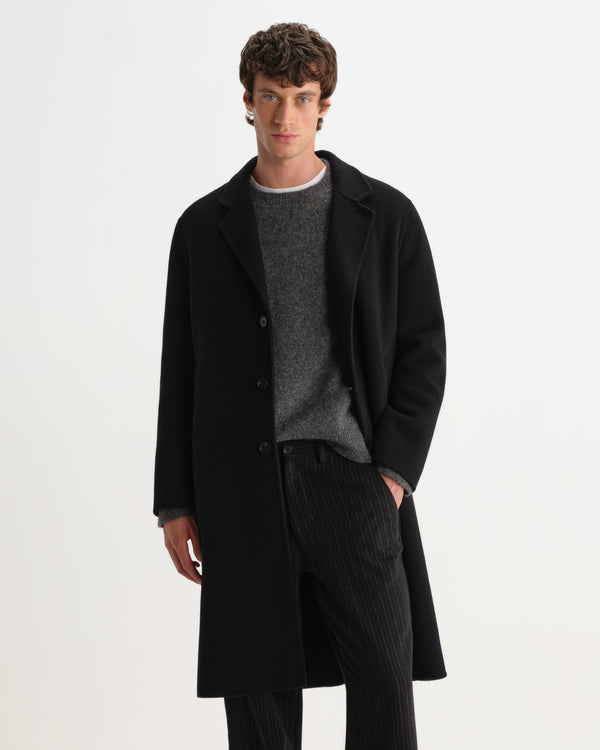 wax london men's Hugo - Black Double Face Wool Coat