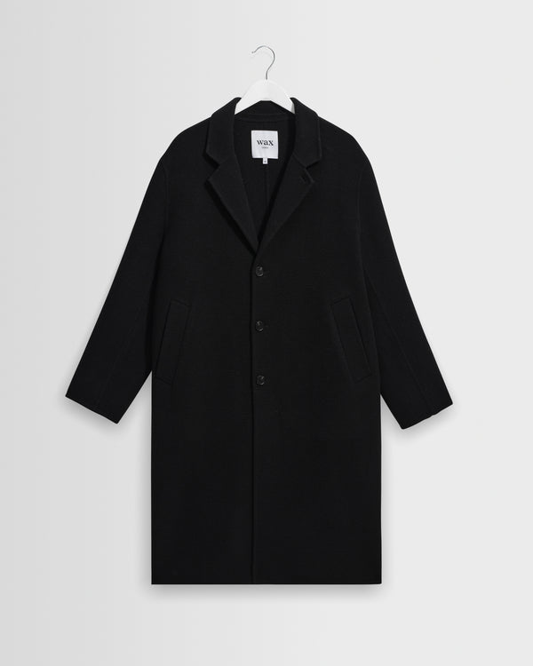 wax london men's Hugo - Black Double Face Wool Coat